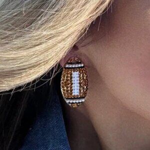 Live Love Gameday Brown Large Rhinestone Football Earrings NEW